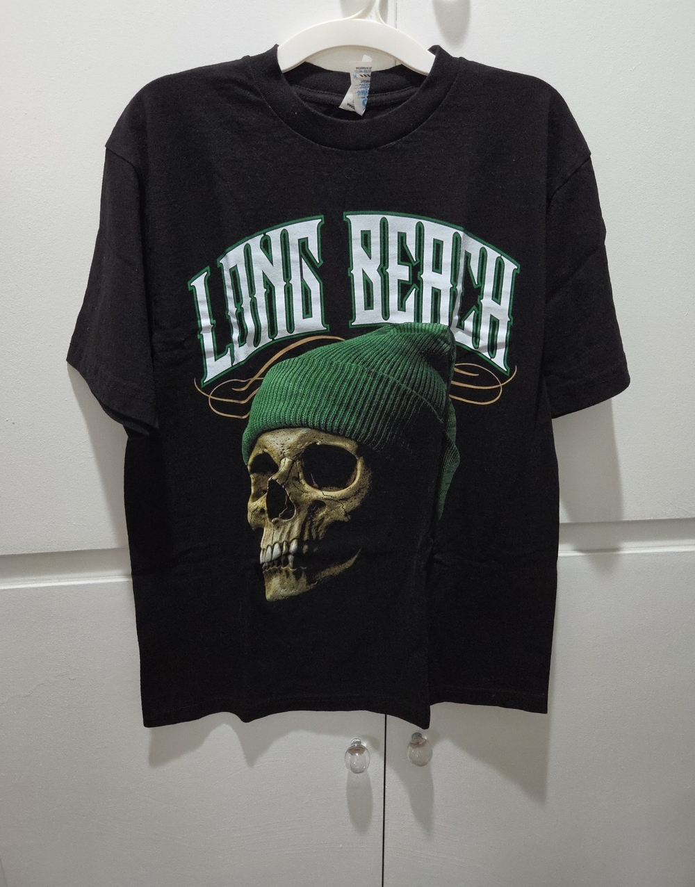 Long Beach Skull Graphic Tee - Black with Green Skull Beanie